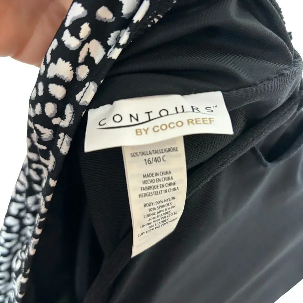 Contours by Coco Reef Black Leopard Print One-Piece Swimsuit Women's 16/40C - Picture 3 of 6